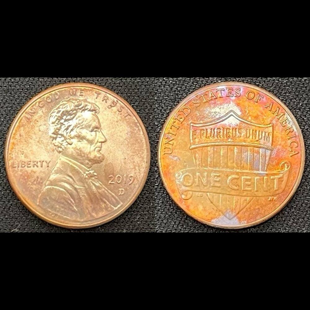 Lincoln One Cent 2019-D Synthesized Rainbow Toning Handmade Collection Coin #23